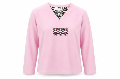 Front view of Secret Possesions women’s pink solid fleece top pyjama top, size M