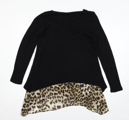 Design Lab Womens Black Animal Print Knit Pullover Jumper Size M