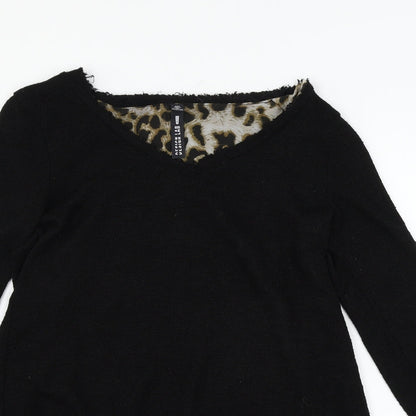 Design Lab Womens Black Animal Print Knit Pullover Jumper Size M