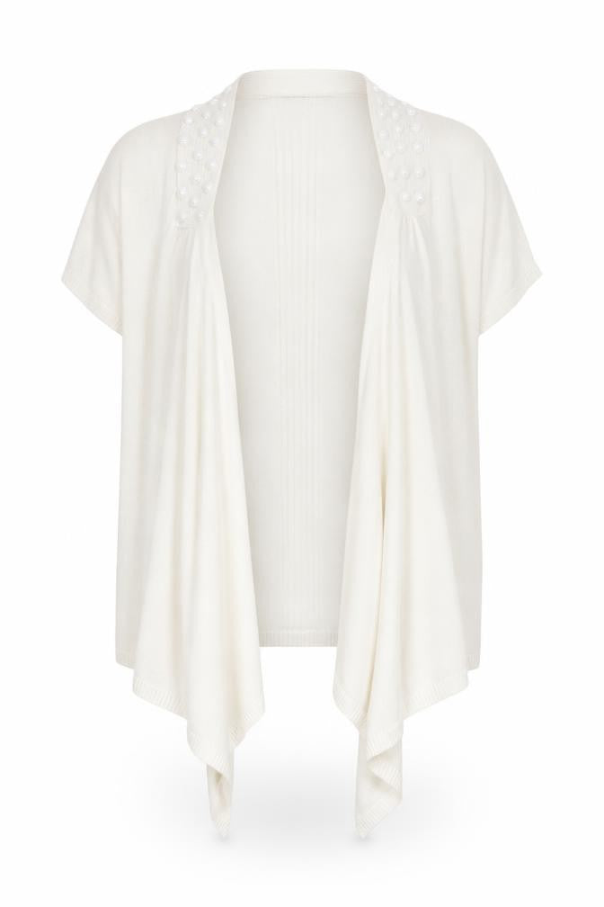 Front view of Marks & Spencer women’s white knit cardigan jumper, size L