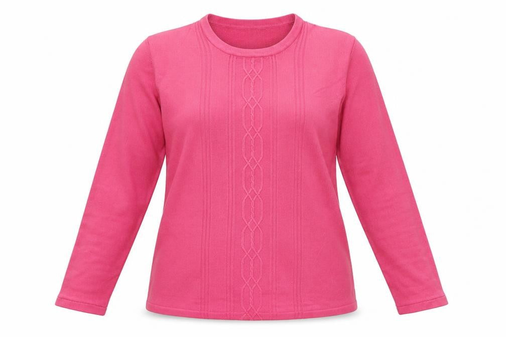Front view of Sarah Hamilton women’s pink knit jumper, size L