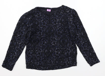 F&F Girls Blue Geometric Jersey Pullover Sweatshirt Size 10-11 Years