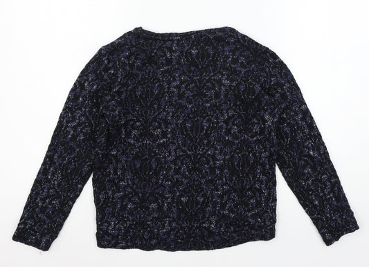 F&F Girls Blue Geometric Jersey Pullover Sweatshirt Size 10-11 Years