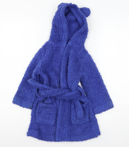 Dunelm Boys Blue Solid Microfibre  Robe Size 3-4 Years