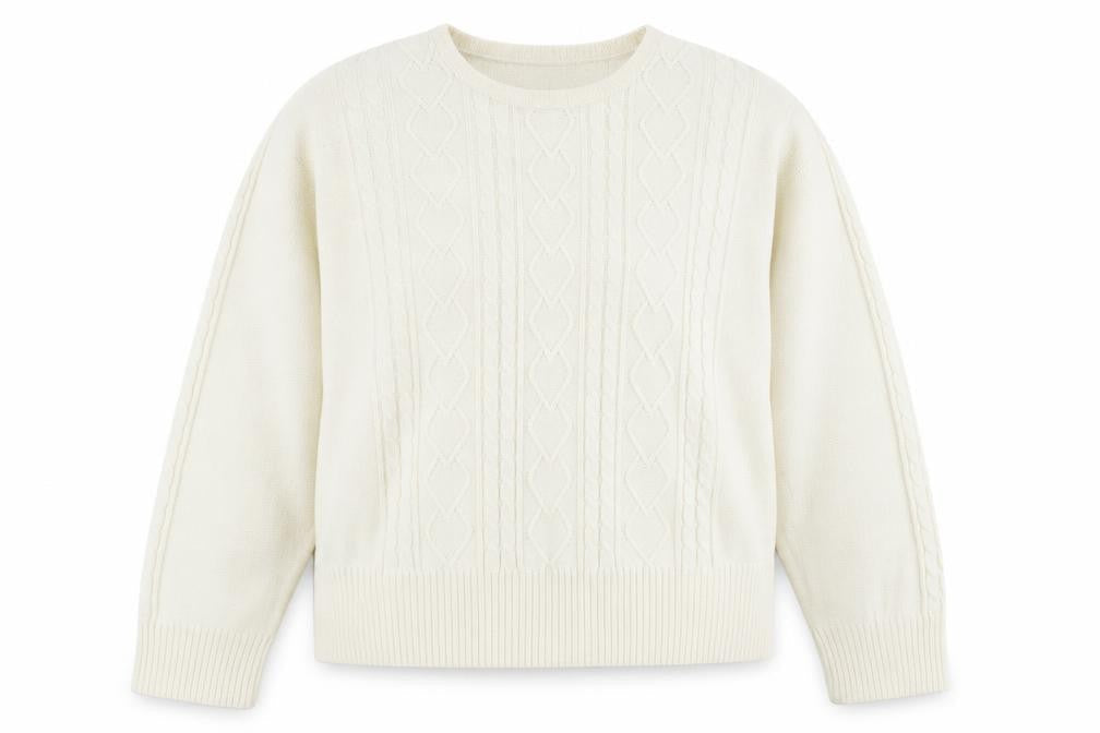 Front view of Country Casuals women’s white geometric jumper, size L