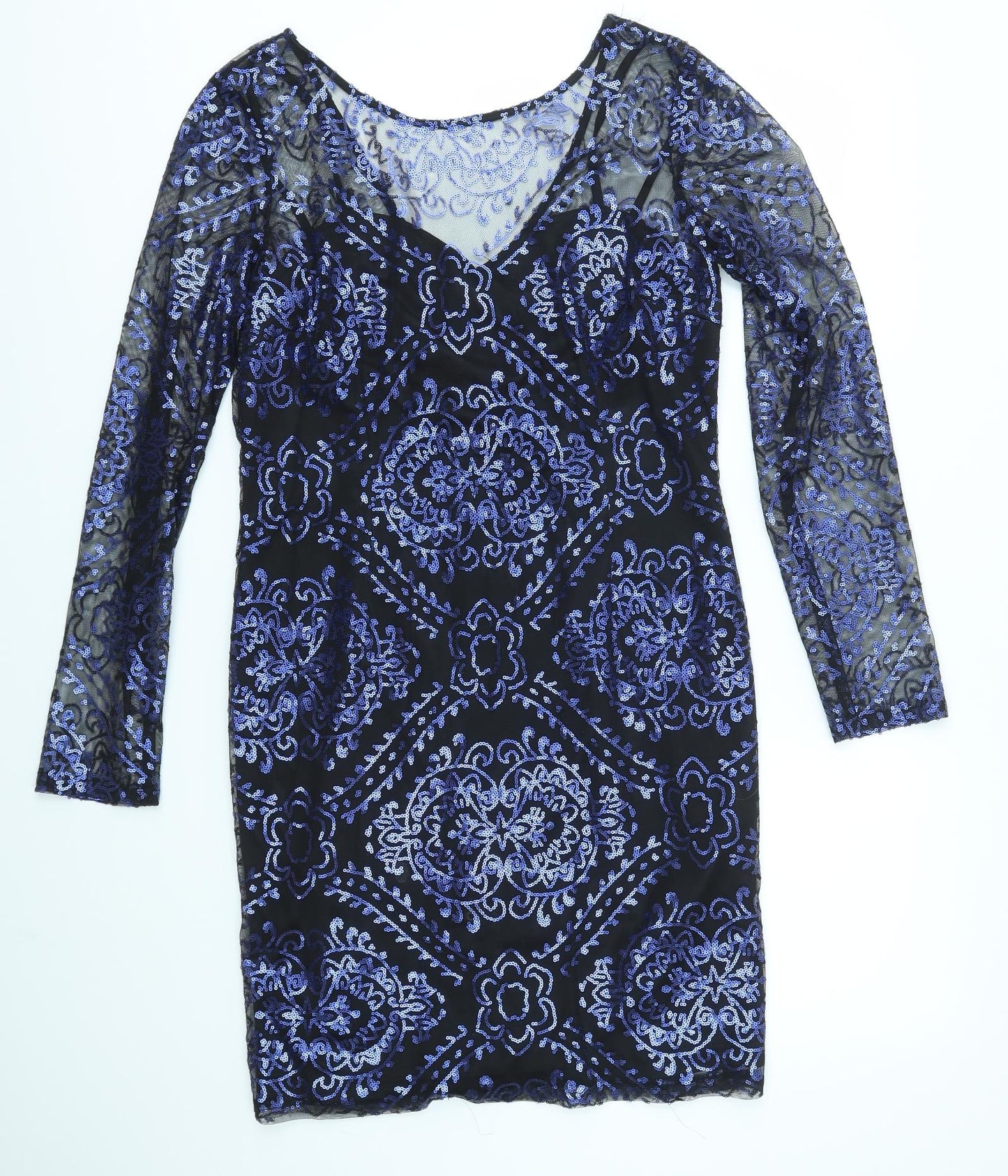 Dalia Womens Blue Geometric  Fit & Flare  Size L