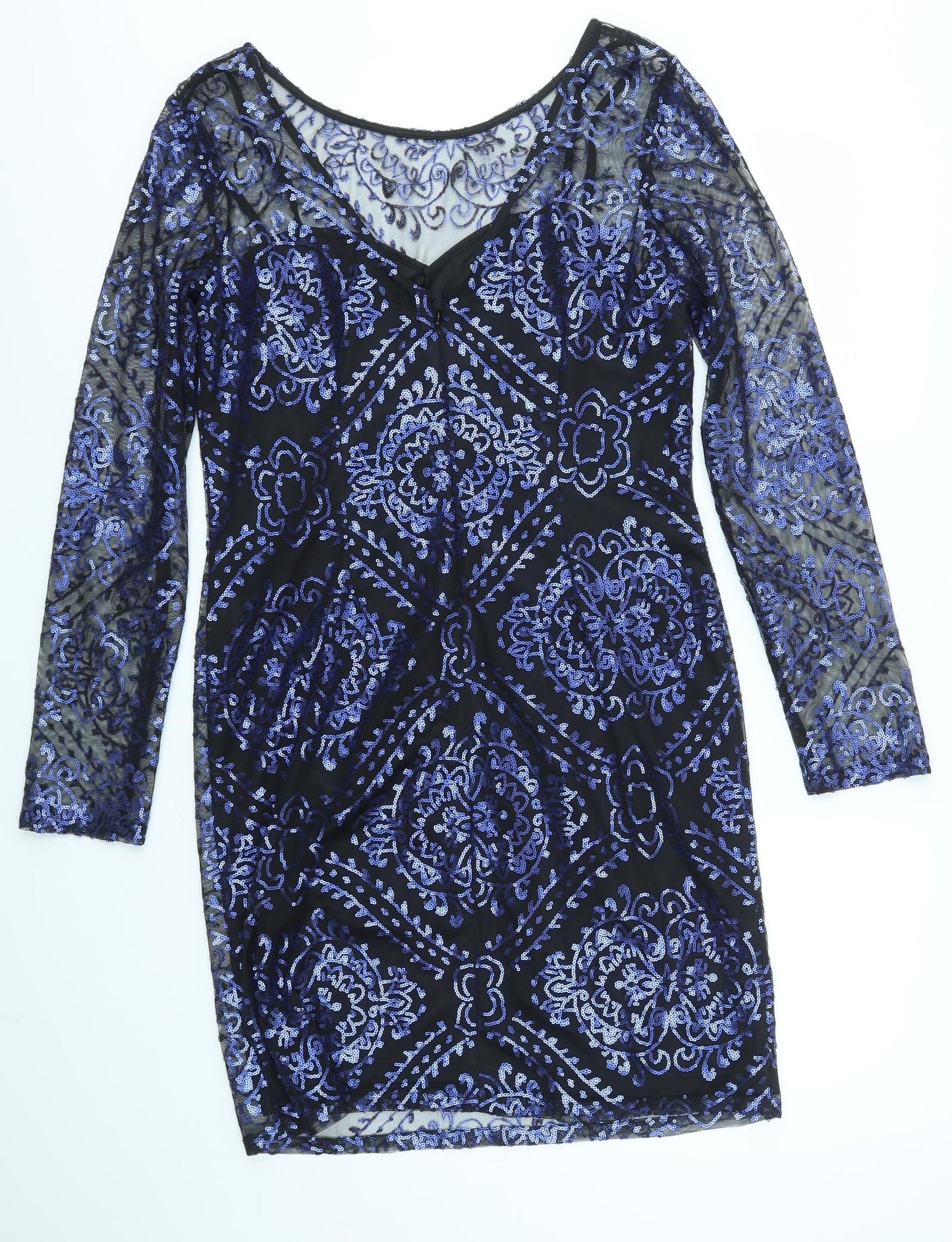Dalia Womens Blue Geometric  Fit & Flare  Size L