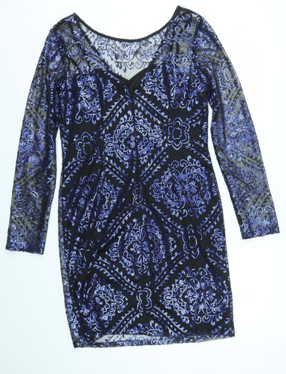 Dalia Womens Blue Geometric  Fit & Flare  Size L