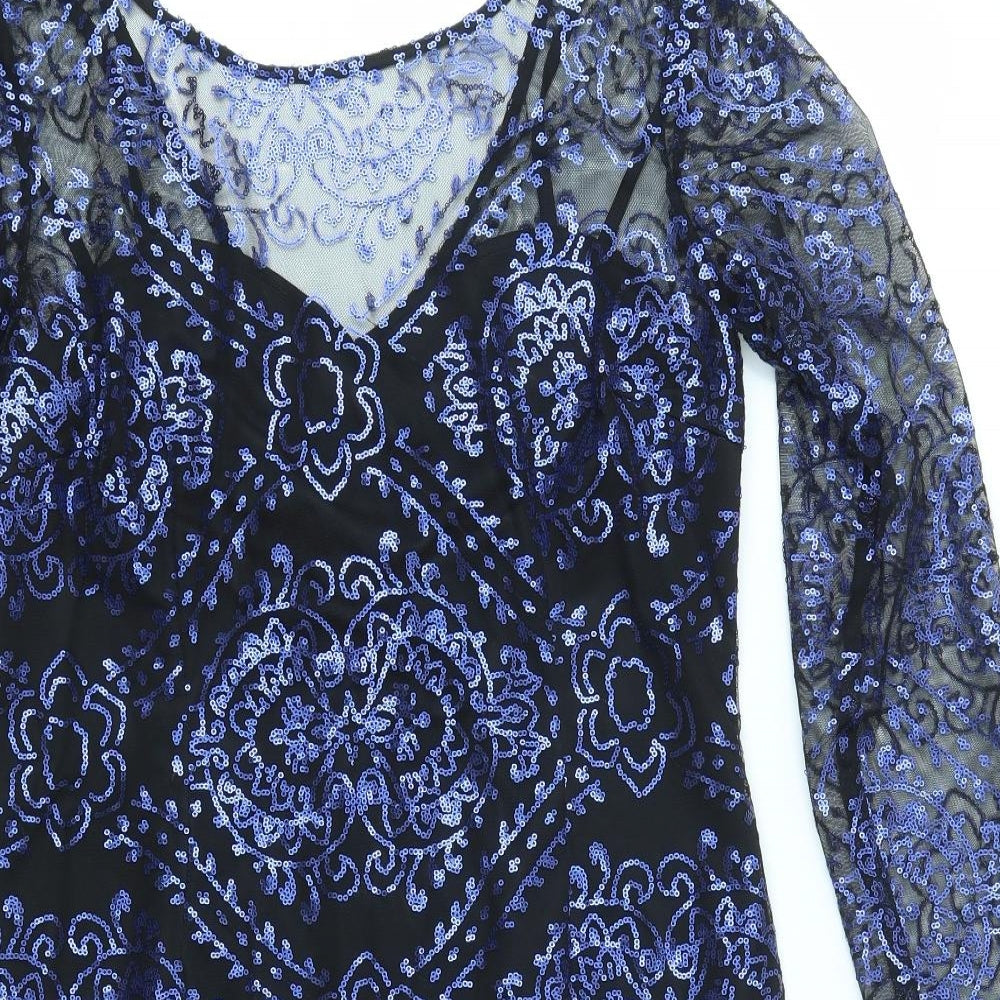 Dalia Womens Blue Geometric  Fit & Flare  Size L