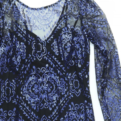 Dalia Womens Blue Geometric  Fit & Flare  Size L