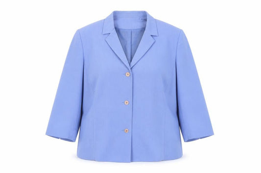 Front view of Debenhams women’s blue jacket suit, size UK 18