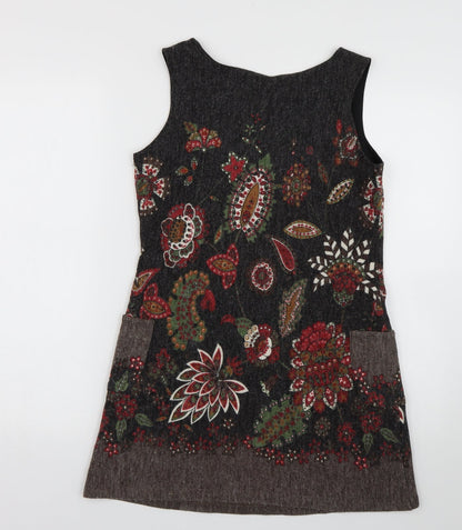 159 Ma Womens Black Floral  Tank Dress  Size S