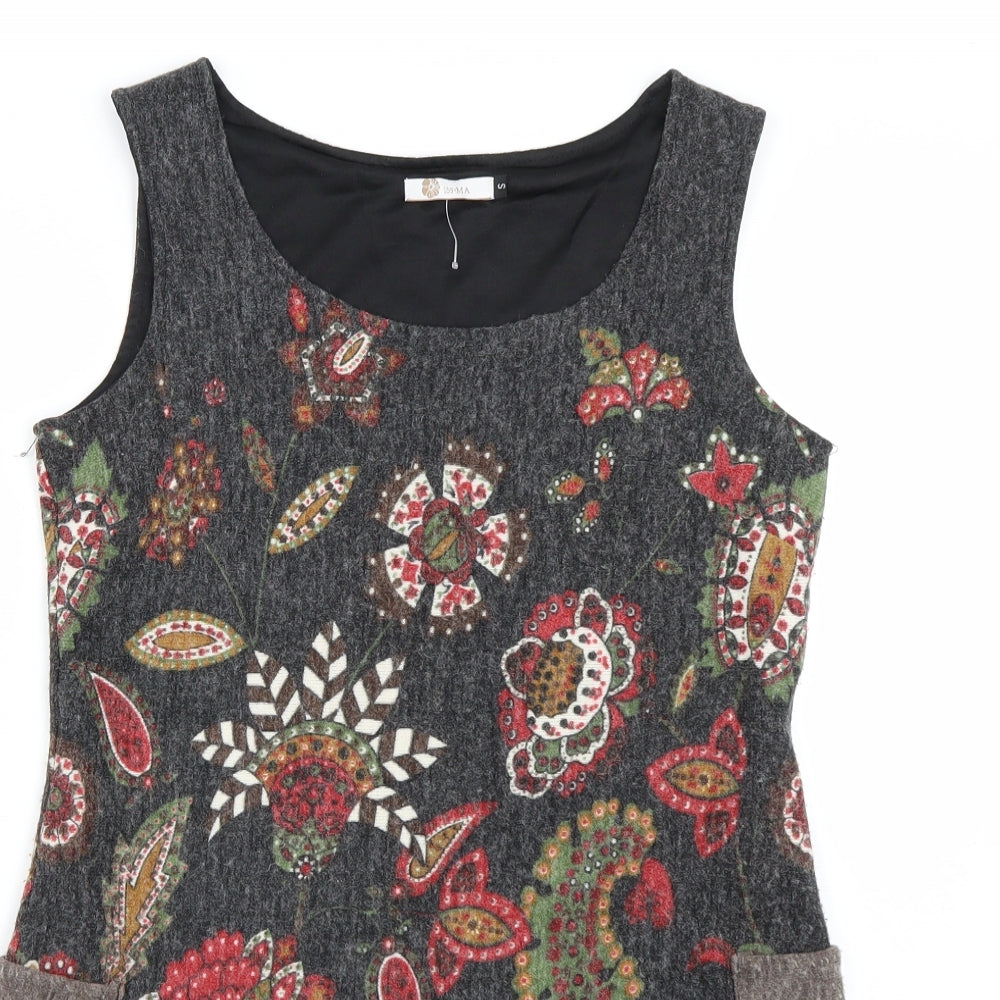 159 Ma Womens Black Floral  Tank Dress  Size S