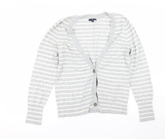 Gap Womens Grey Striped  Cardigan Jumper Size L