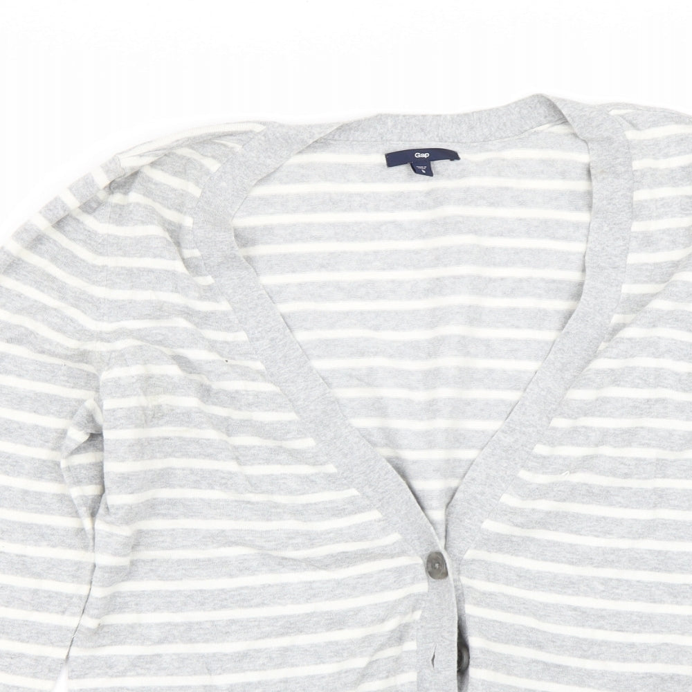 Gap Womens Grey Striped  Cardigan Jumper Size L