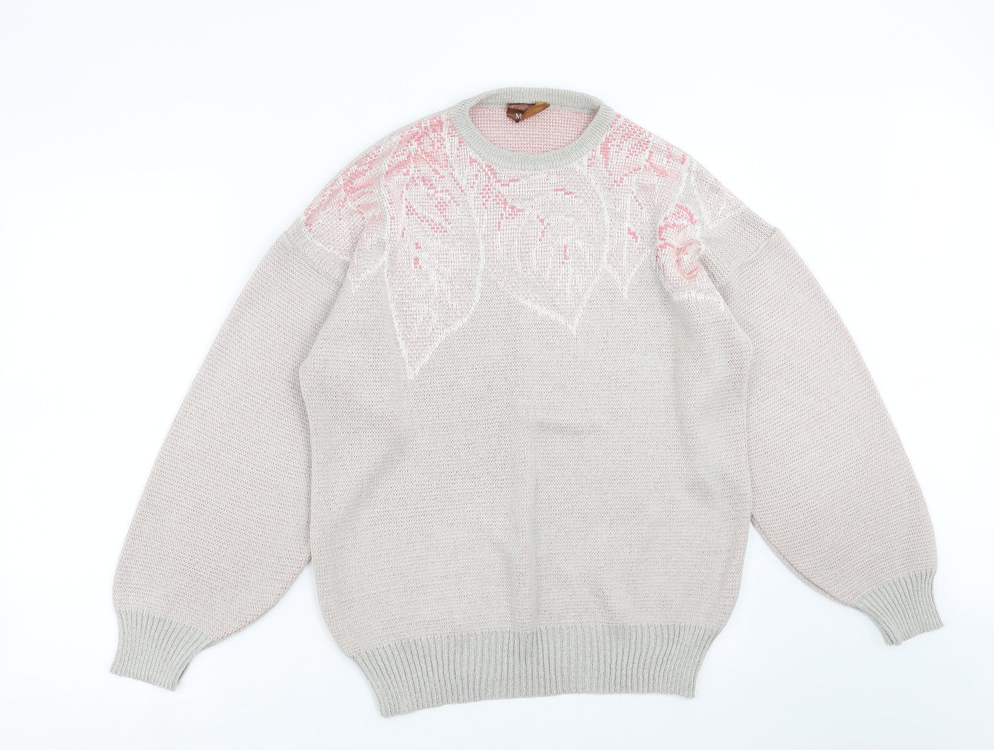 Match Set Womens Grey Floral  Pullover Jumper Size M  - leaf pattern