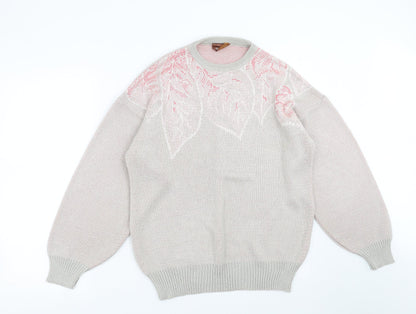 Match Set Womens Grey Floral  Pullover Jumper Size M  - leaf pattern