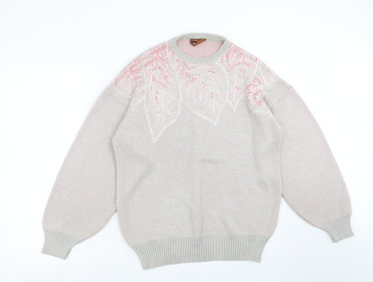 Match Set Womens Grey Floral  Pullover Jumper Size M  - leaf pattern