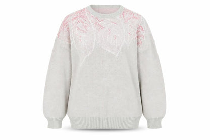 Match Set Womens Grey Floral  Pullover Jumper Size M  - leaf pattern