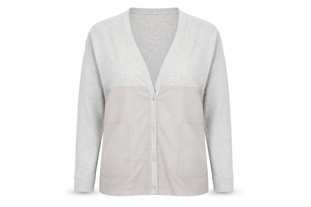 Front view of Zara women’s grey cardigan jumper, size S