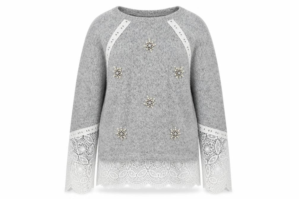 Front view of Darccy London women’s grey jumper, size XS