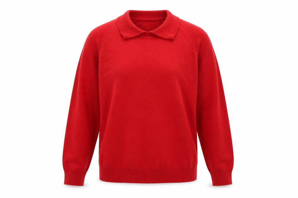 Front view of Marks & Spencer women’s red jumper, size UK 12
