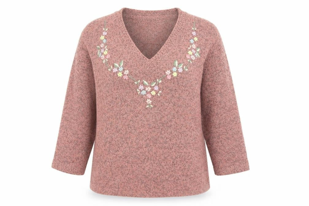 Front view of Damart women’s pink jumper, size UK 10