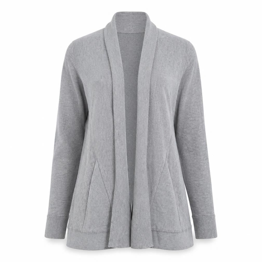 Front view of Cyrus women’s grey knit cardigan jumper, size M