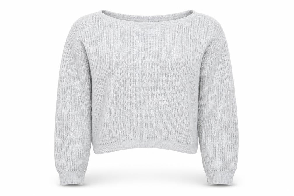 Front view of Boohoo women’s grey knit jumper, size M