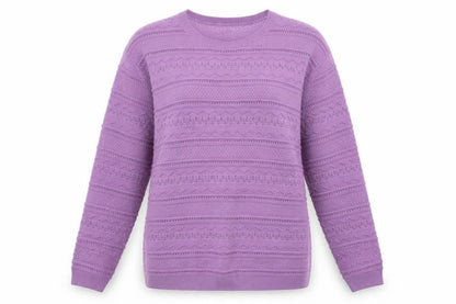 Front view of EWM women’s purple pullover sweatshirt, size L