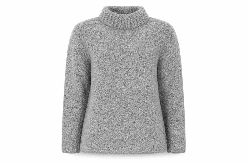 Front view of EWM women’s grey pullover sweatshirt, size M