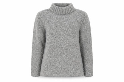 Front view of EWM women’s grey pullover sweatshirt, size M