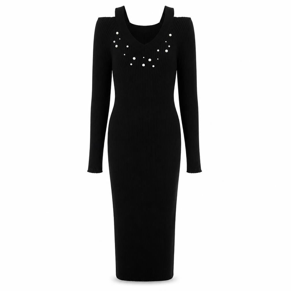 Front view of Body Flirt women’s black knit bodycon, size S