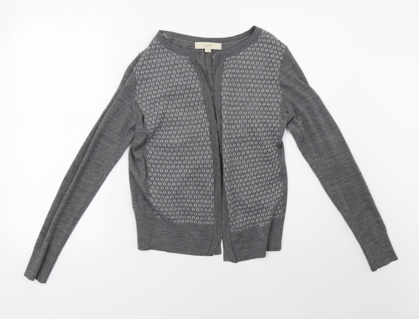 LOFT Womens Grey Geometric  Cardigan Jumper Size S