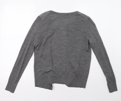 LOFT Womens Grey Geometric  Cardigan Jumper Size S