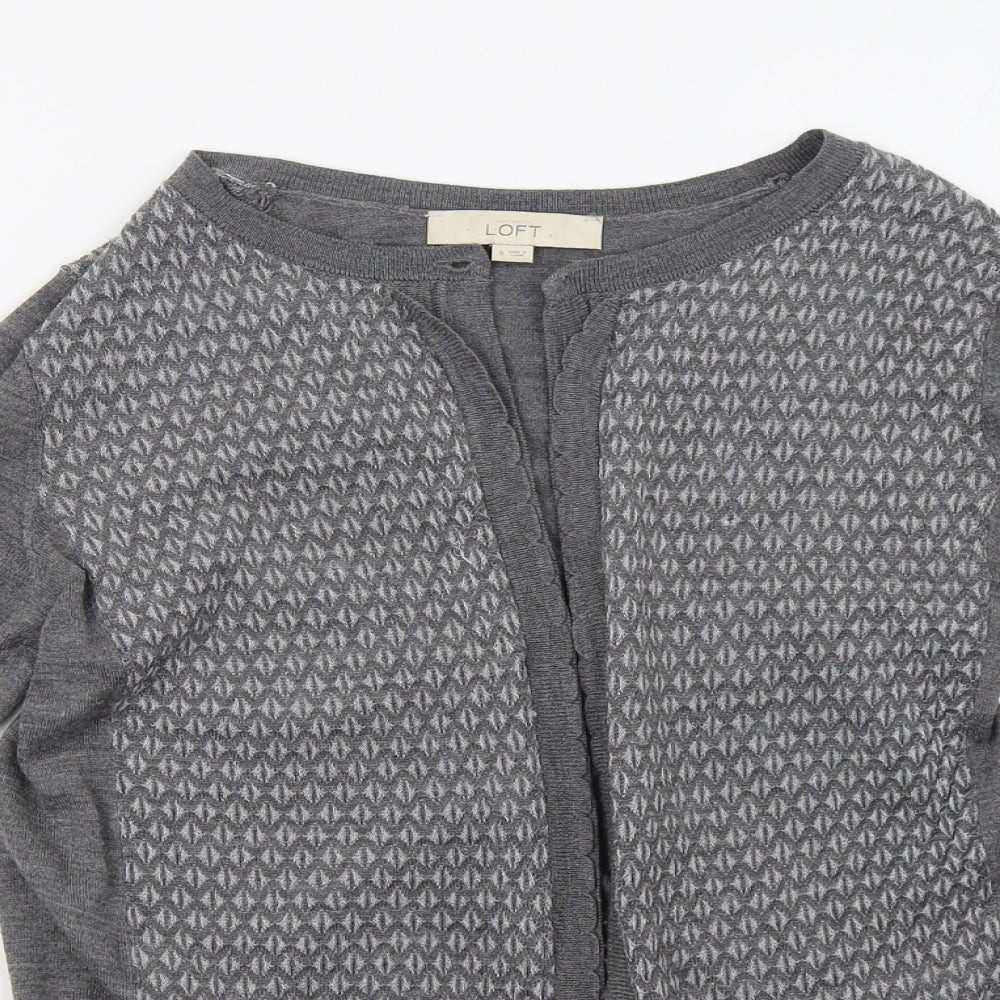 LOFT Womens Grey Geometric  Cardigan Jumper Size S