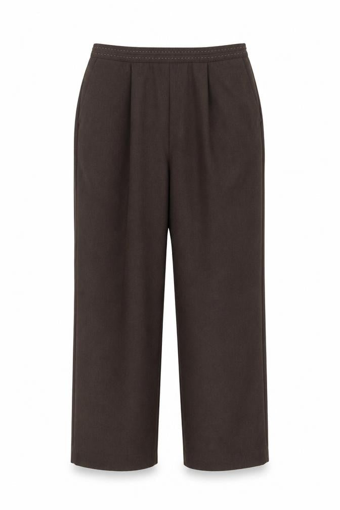 Front view of Bonmarché women’s brown trousers, size UK 14, 24.5-inch leg