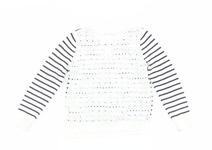 Matalan Girls White Striped  Pullover Jumper Size 7 Years