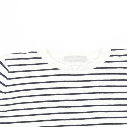 Matalan Girls White Striped  Pullover Jumper Size 7 Years