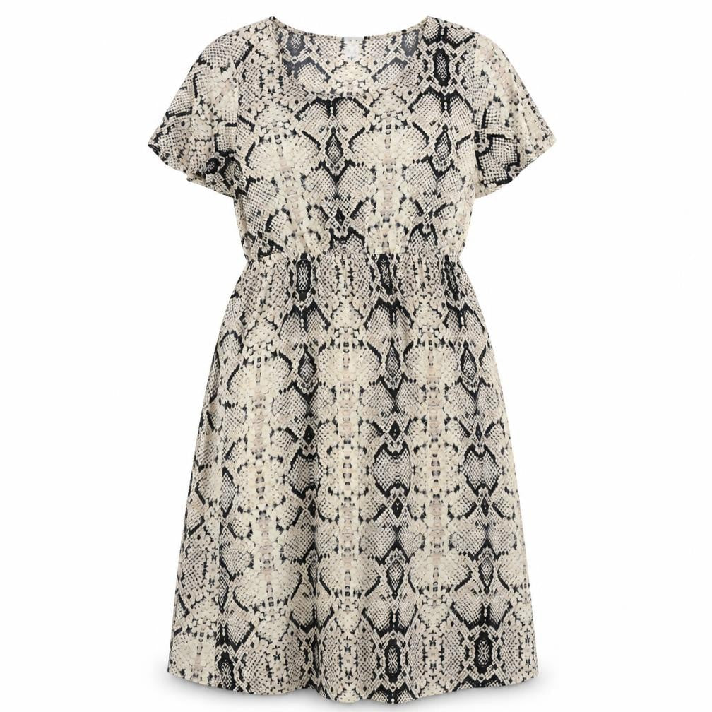 Front view of Mama-licious women’s beige animal print a-line, size L