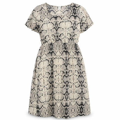 Front view of Mama-licious women’s beige animal print a-line, size L