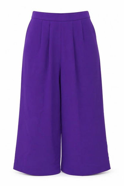 Front view of Bravado women’s purple trousers, size UK 30, in, 21-inch leg