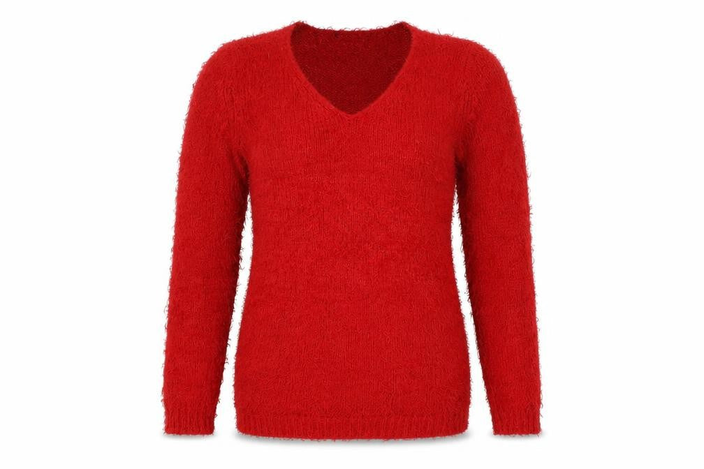 Front view of Brave Soul women’s red houndstooth jumper, size UK 10