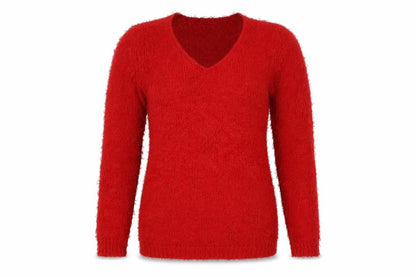 Front view of Brave Soul women’s red houndstooth jumper, size UK 10