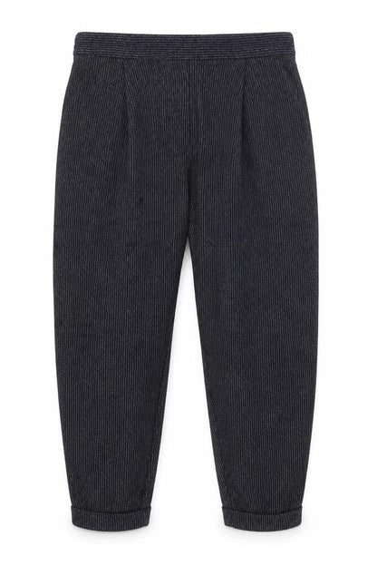 Front view of Marks & Spencer men’s blue striped jogger trousers, size 18, 22-inch leg
