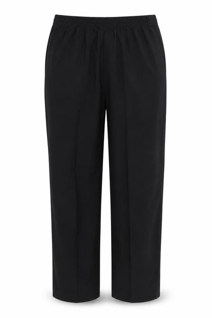 Front view of Preworn women’s black trousers, size UK 14, 26-inch leg
