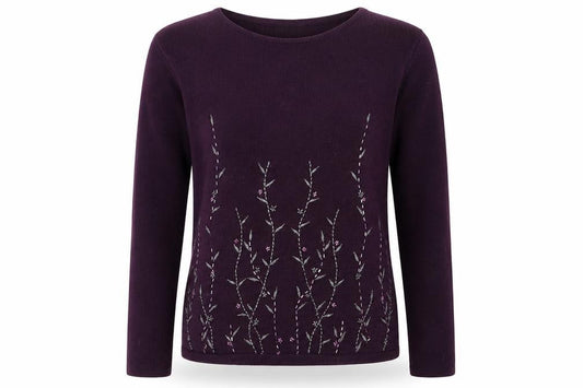 Front view of Sky Designs women’s purple jumper, size S