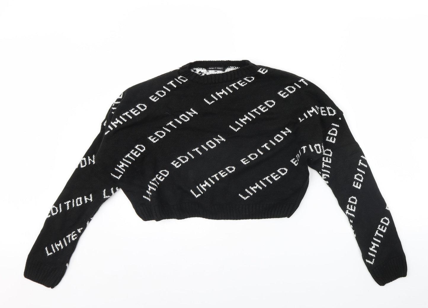 I SAW IT FIRST Womens Black Striped  Pullover Jumper Size 8