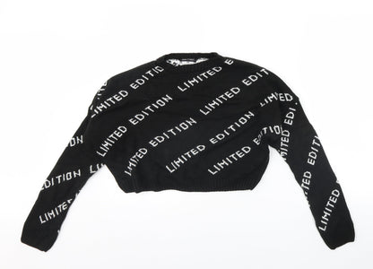 I SAW IT FIRST Womens Black Striped  Pullover Jumper Size 8