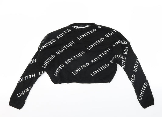 I SAW IT FIRST Womens Black Striped  Pullover Jumper Size 8